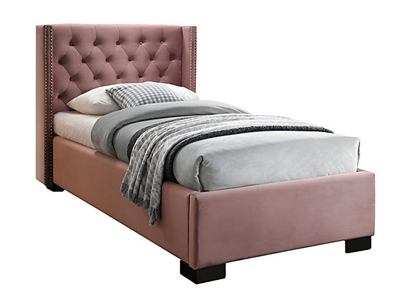 Lit avec tête de lit capitonnée - 90 x 200 cm - Velours rose - MASSIMO II