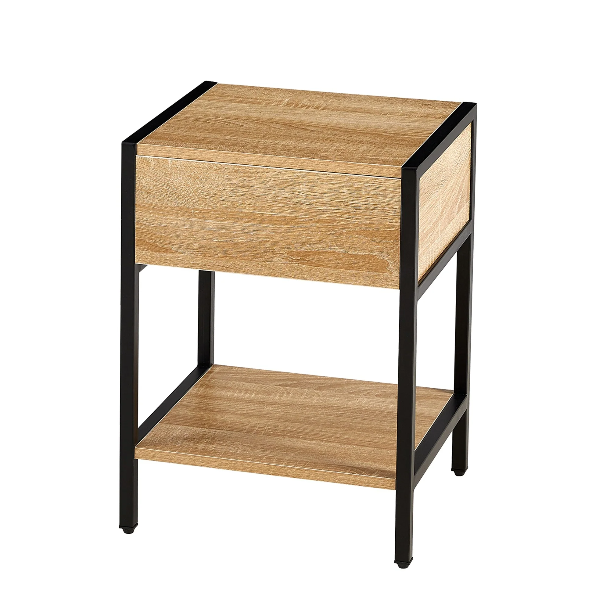 Rattan Nightstand With Drawer, Metal Legs