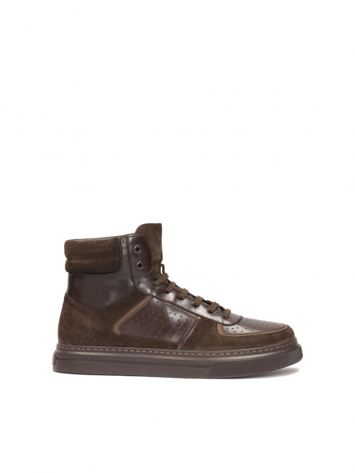 High-top sneakers in suede and smooth leather