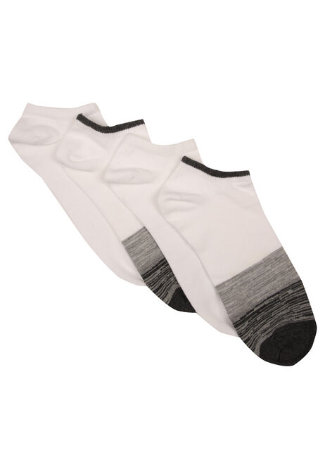 Mens 4pk White & Grey Stripe Trainer Socks
