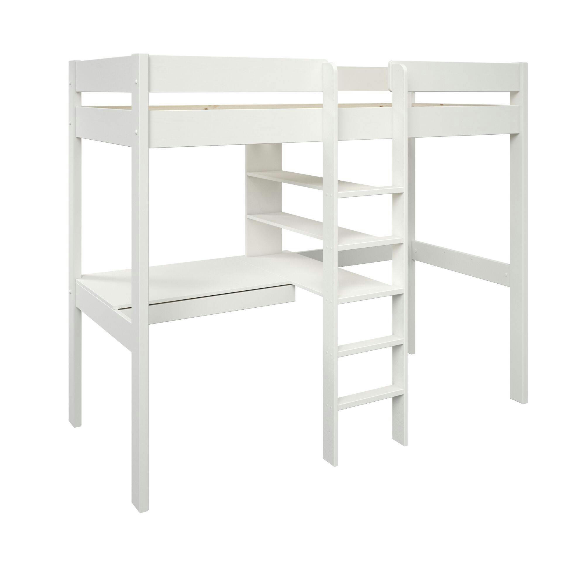 TIM - Lit mezzanine en bois avec son fauteuil 90 x 190 cm blanc