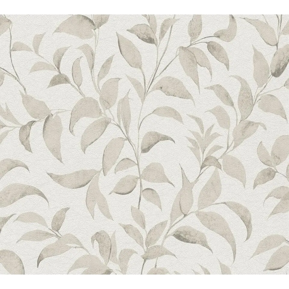 Livingwalls behang bloemen wit, grijs en beige - 53 cm x 10.05 m