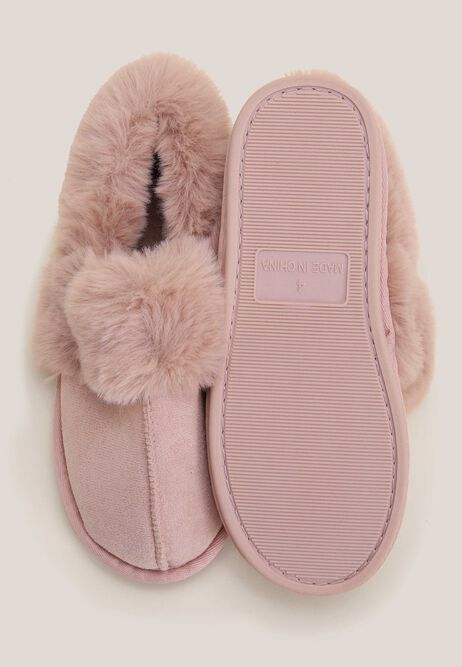Womens Pink Fluffy Closed Back Slippers