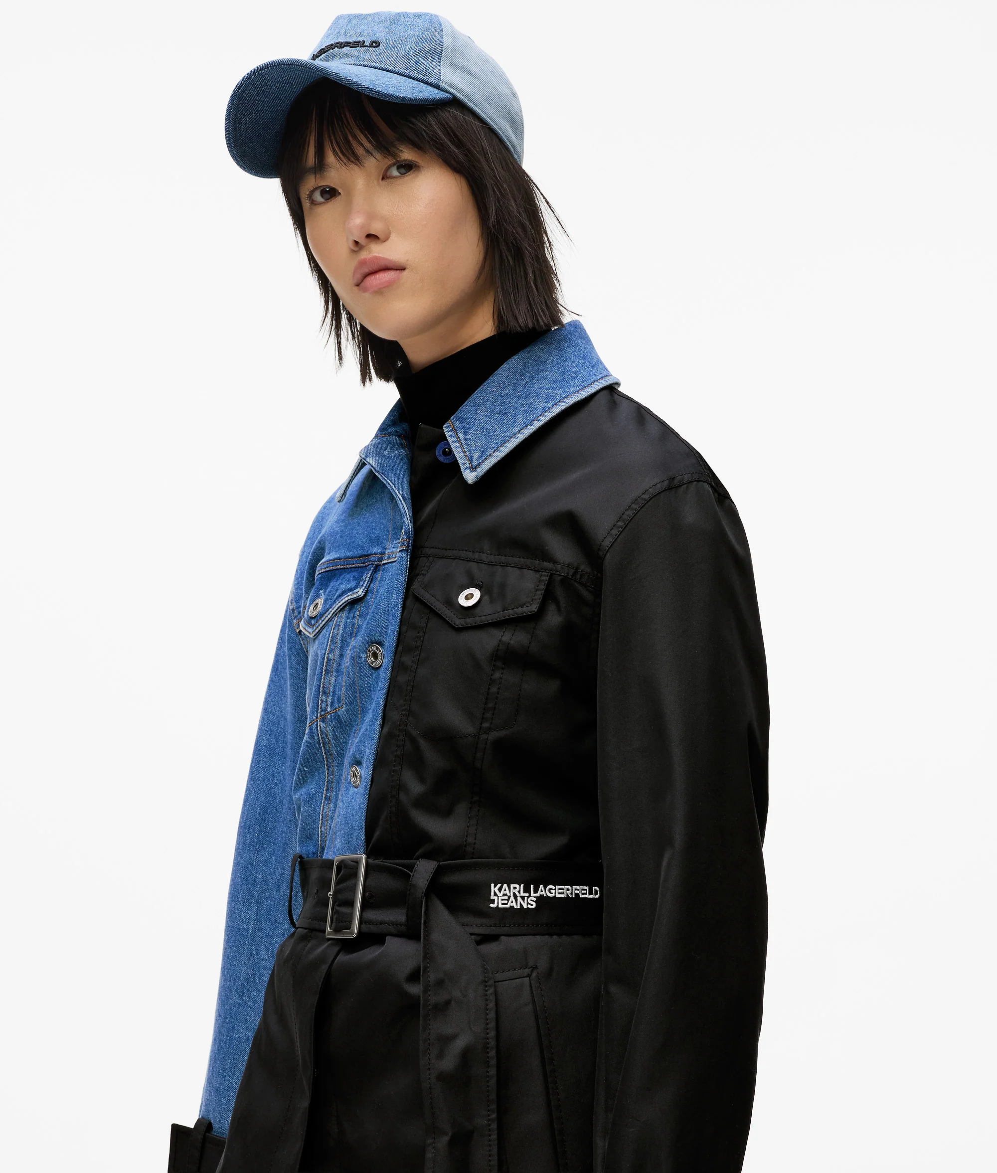 Trench avec empiècement en denim