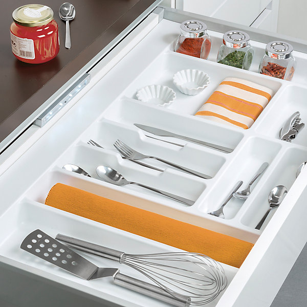 Emuca range-couverts Optima Vertex/Concept, profondeur 500mm, plateau 16mm, module 1.000mm, Plastique, Blanc