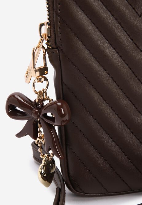 Womens Brown Quilted Charm Phone Holder