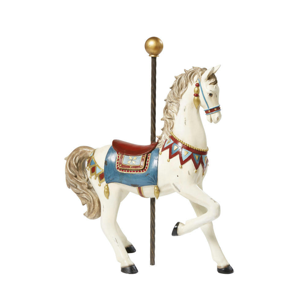 CARROUSEL - Statue cheval écrue effet vieilli H53