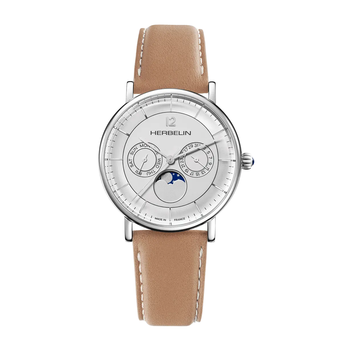 INSPIRATION – PHASE DE LUNE – ACIER & CUIR CAMEL