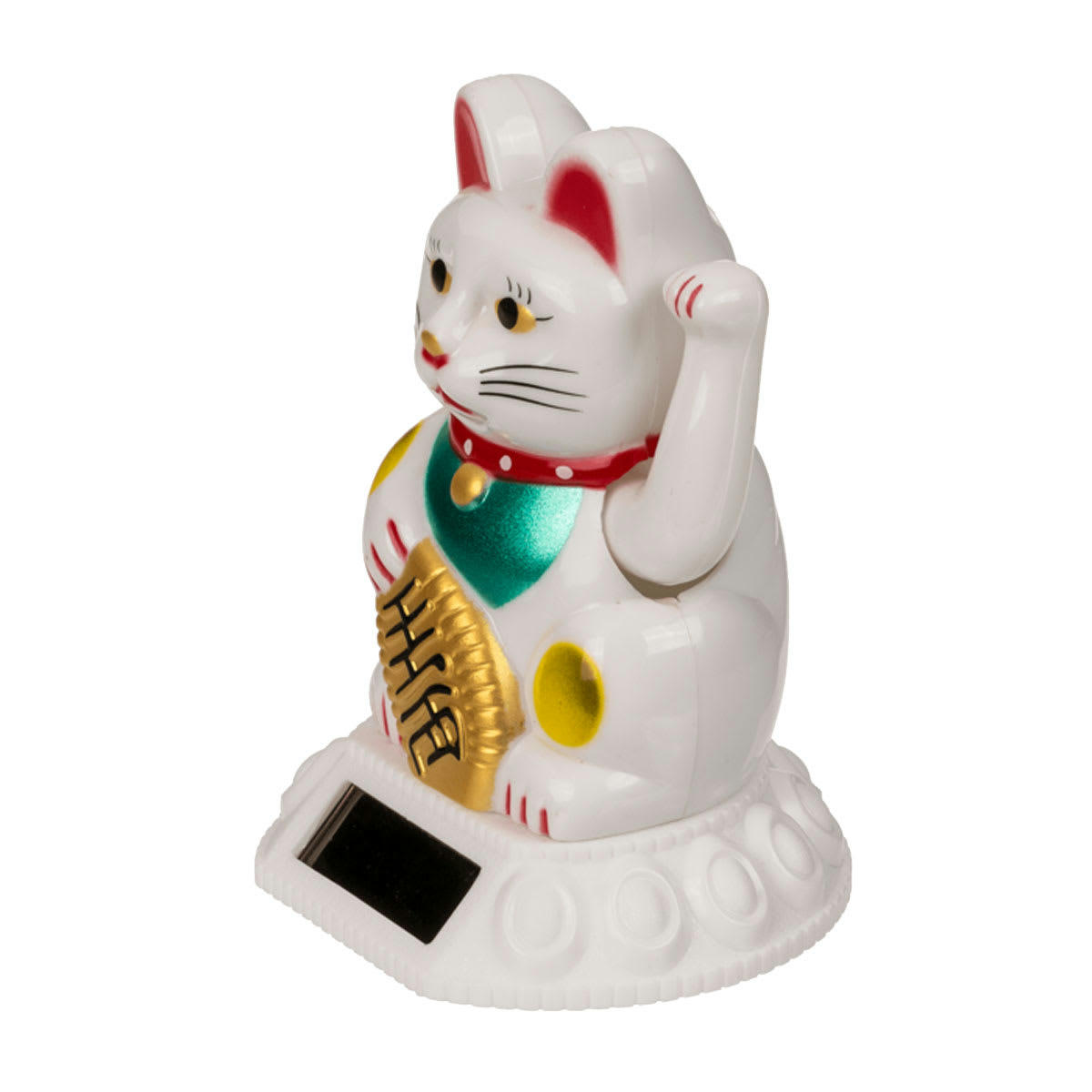- Figurine solaire chat porte bonheur blanc