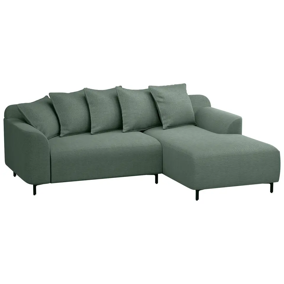 Bank Elsa met chaise longue rechts - stof Eden - saliegroen