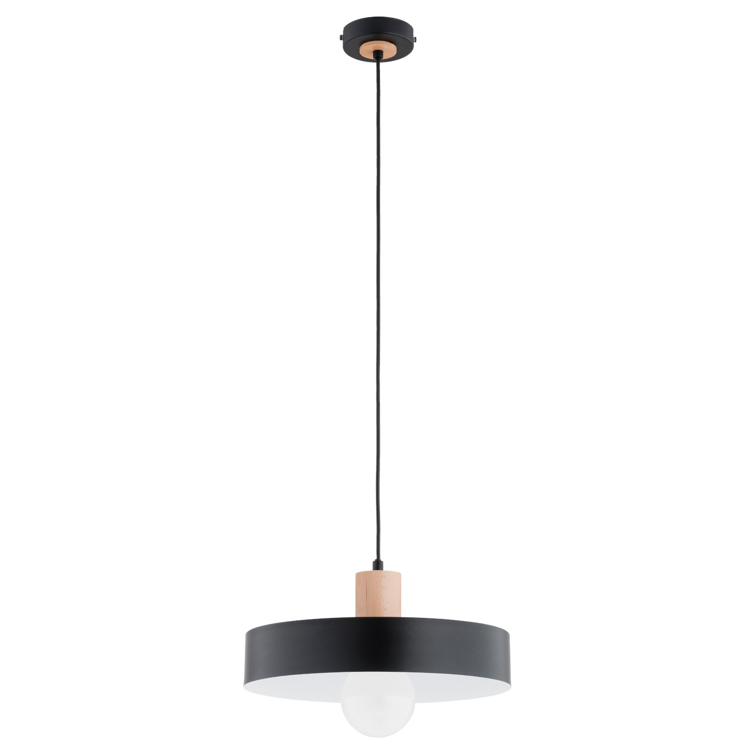 Lampa wisząca czarna-jasne drewno-biała NEWADA 1xE27x15W Alfa