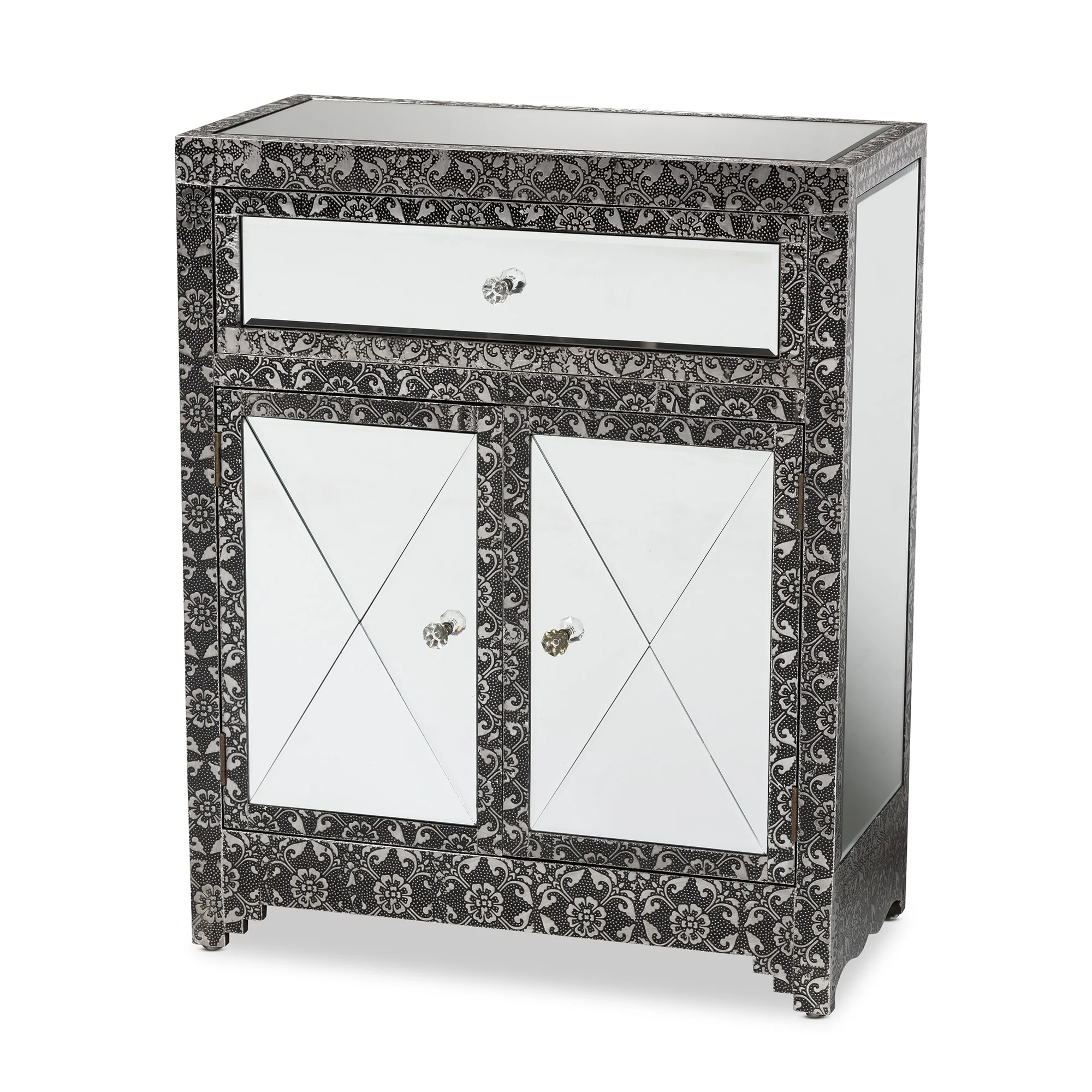 Wycliff Glam Silver Finished Metal & Mirrored Glass Sideboard/ Buffet