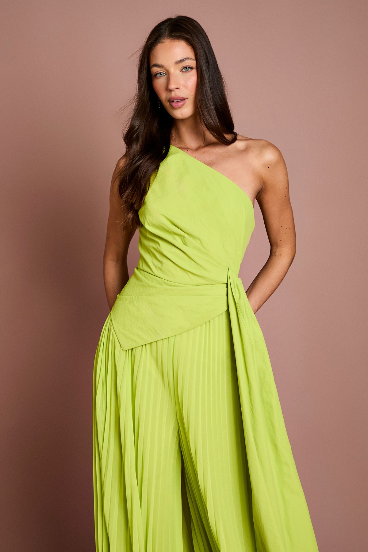Coast One Shoulder Drape Detail Wide Leg Jumpsuit