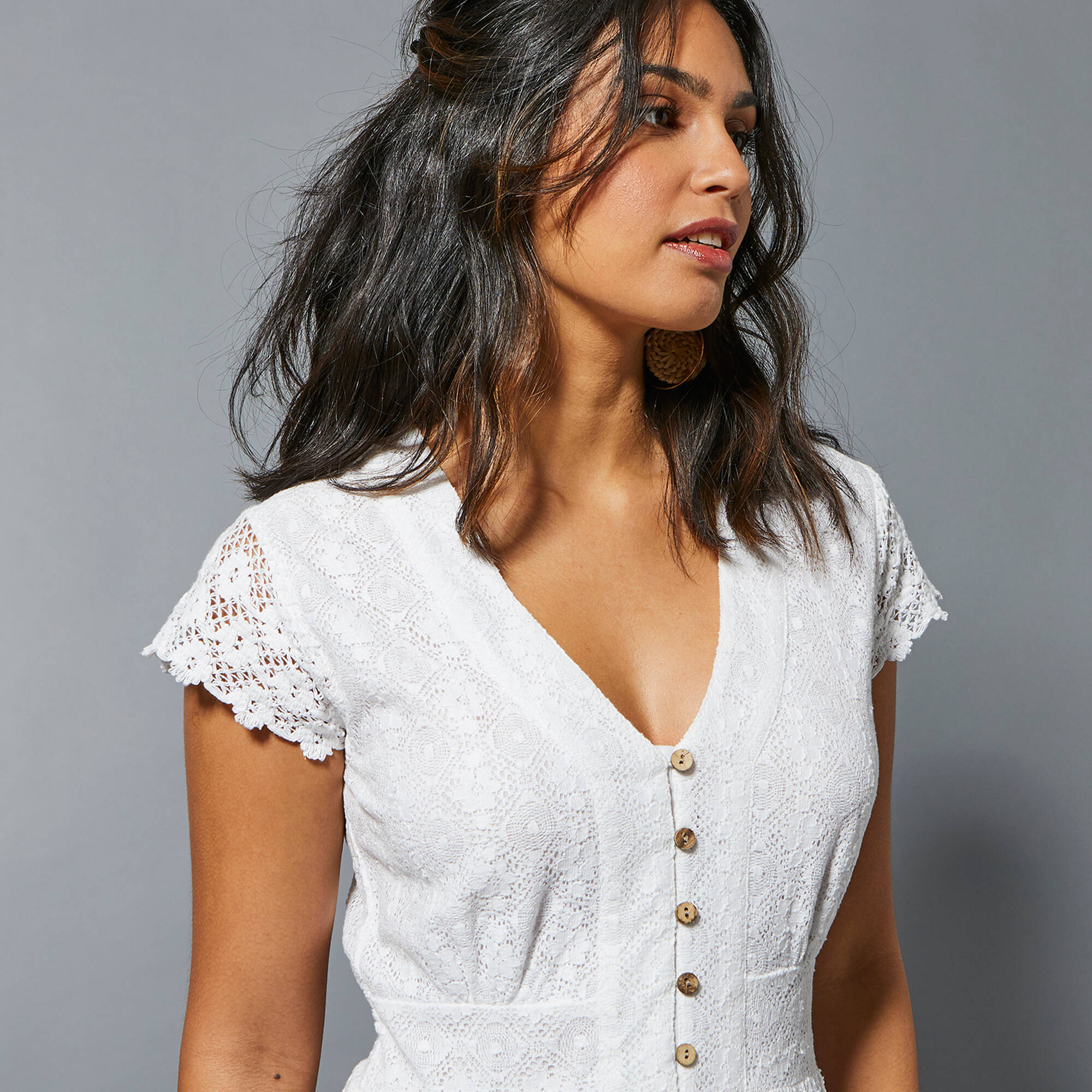 Robe longue dentelle macramé