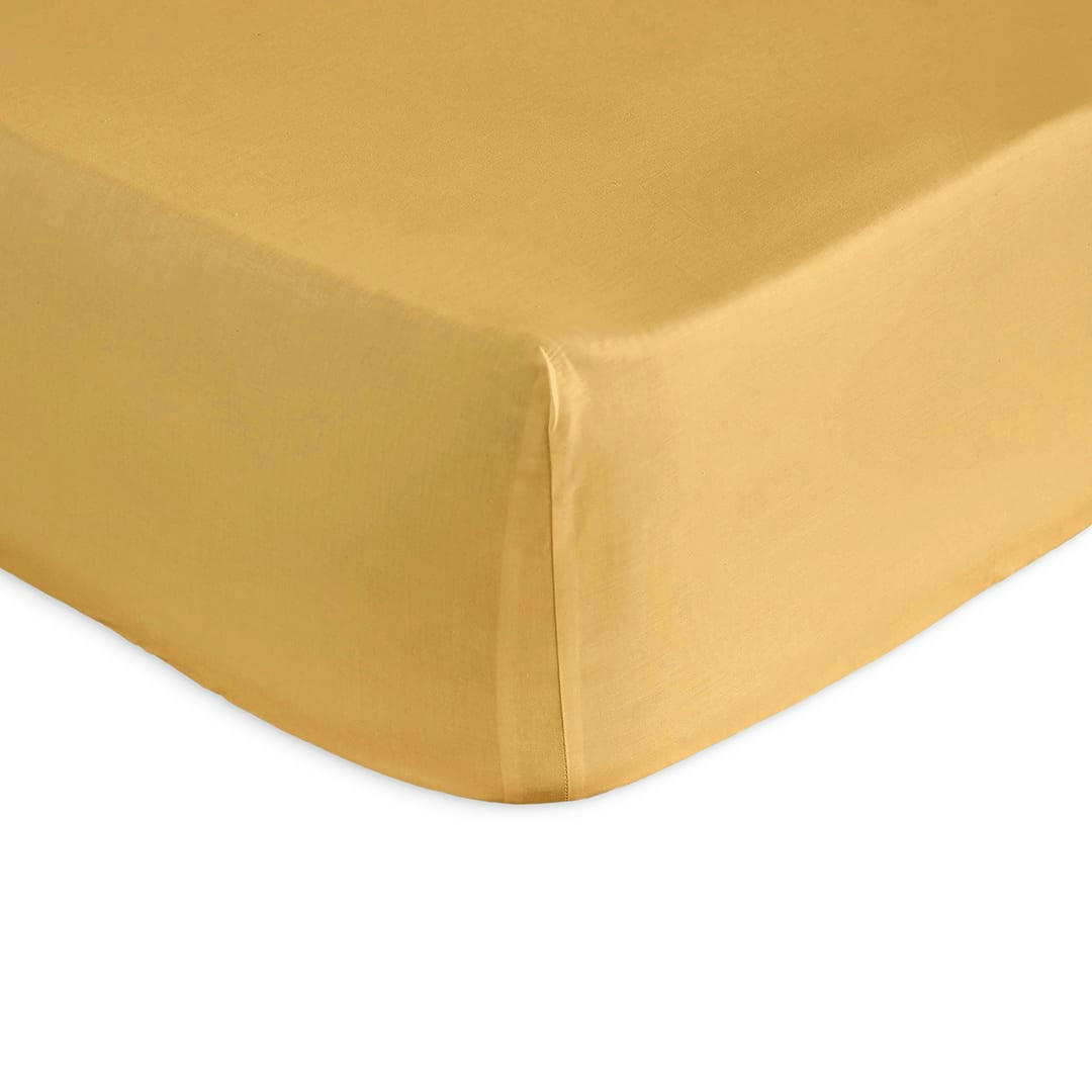 PURE DH - Drap housse en percale de coton PURE 160x200+28 cm moutarde