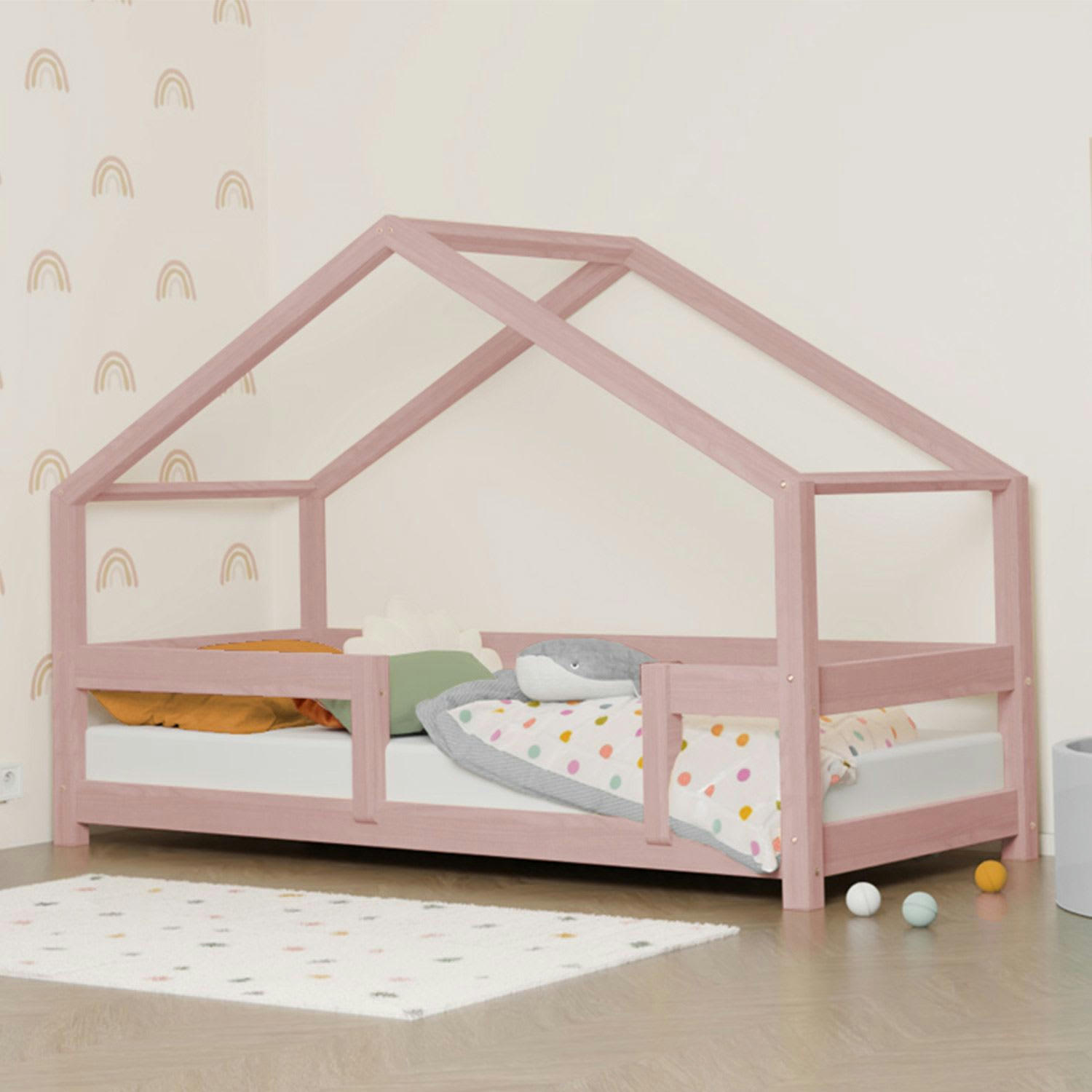 - Lit cabane enfant LUCKY 90 x 200 rose pastel