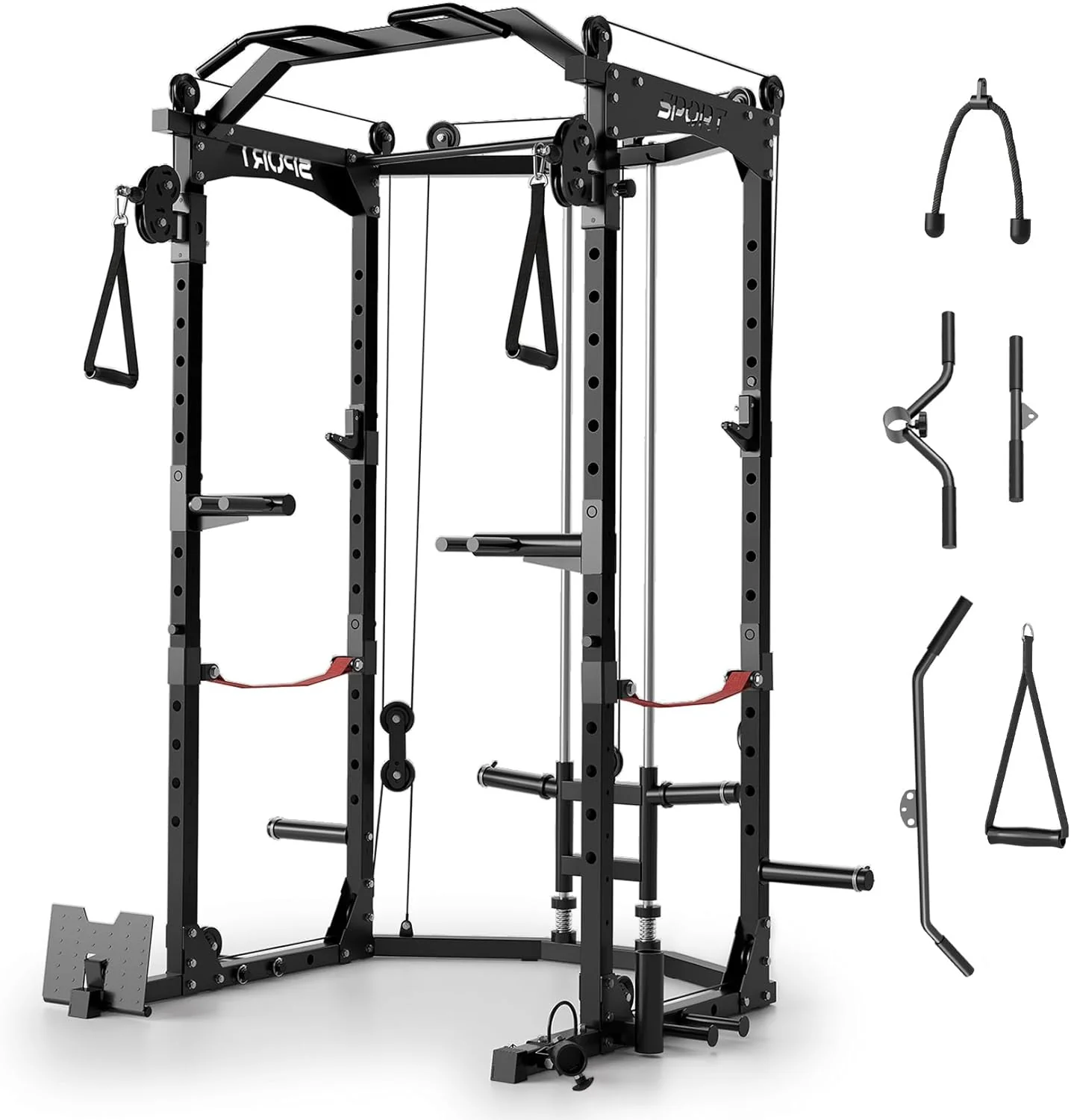 Power Cage,2000LBS Adjustable Multi-Functional Power Racks, Dual Pulley Cable System, Squat Rack for Strength Fitness, with More Training Attachment for Home Gym(Black)