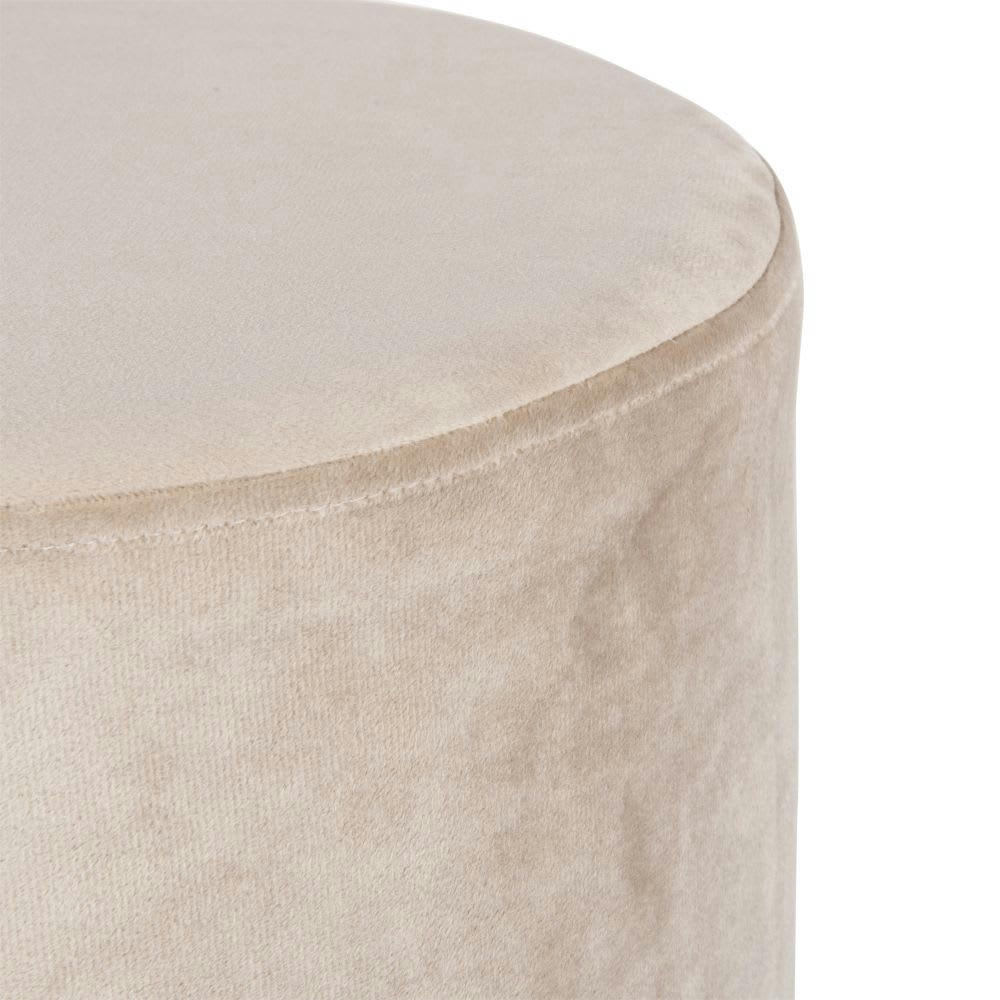 - Pouf rond en velours gris clair et métal doré