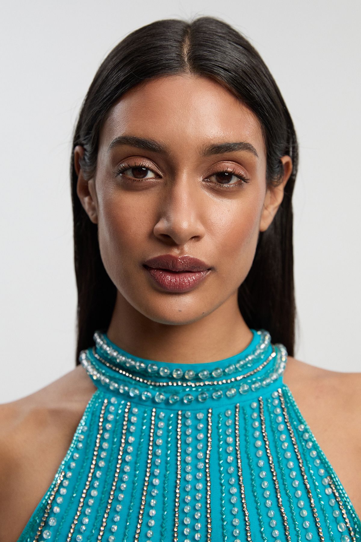 KarenMillen Petite Crystal Embellished Fringed Woven Midi Dress