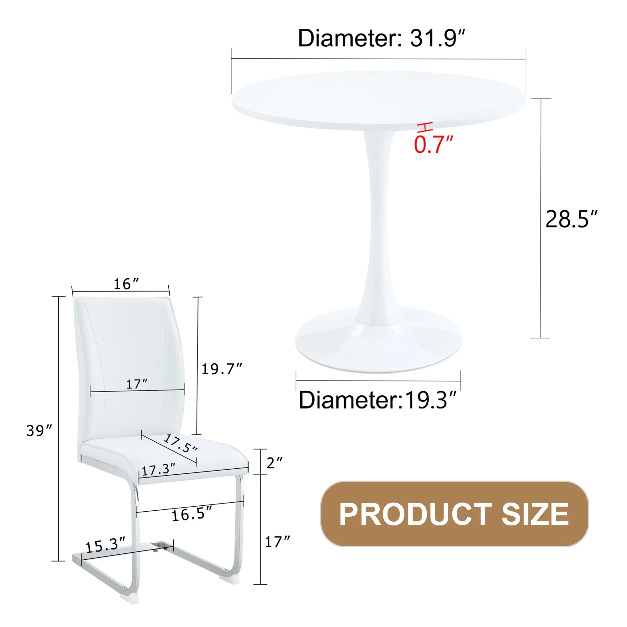 Table and chair set,Hourglass-Shaped Stable Small Round Table With 4 Soft and Comfortable PU Chair With Arched Metal Leg