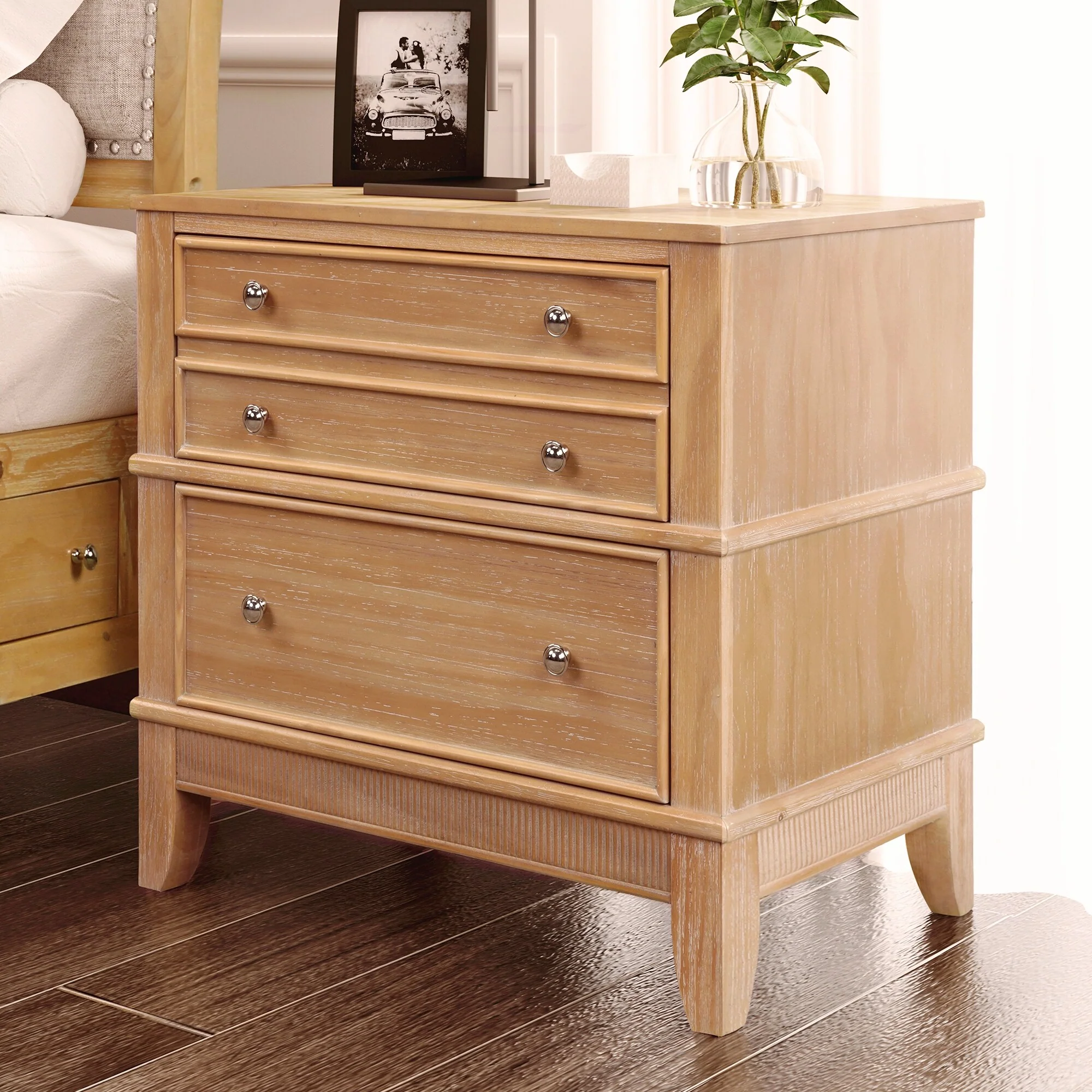 Wooden Nightstand,Felt Lined Hidden Drawers Side Table,Modern Night Stand with Metal Handles for Bedroom Living Room