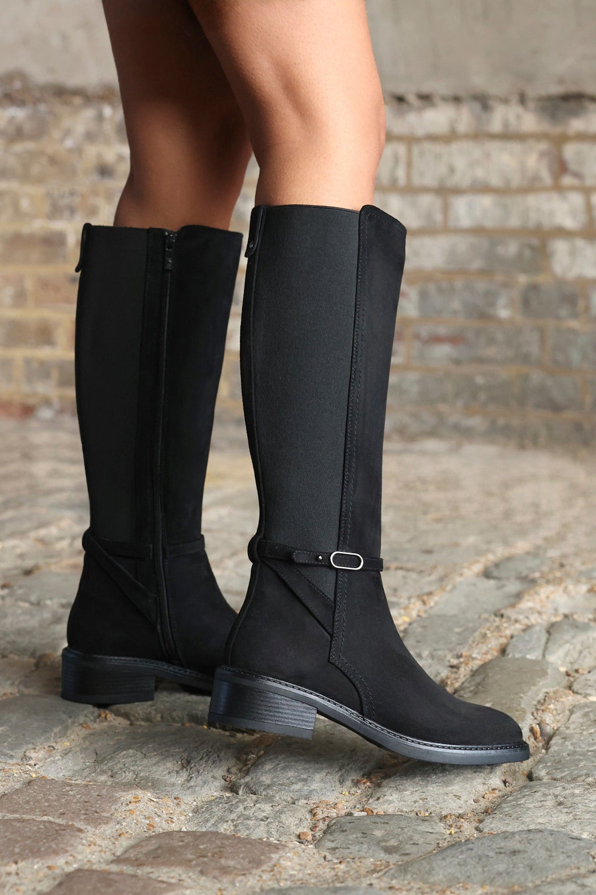 Linzi Power Black Faux Suede Riding Boot