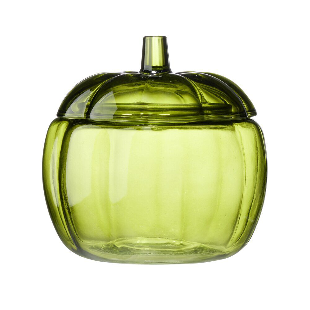 Bonbonnière verre forme citrouille Ø18xH18cm (2 modèles vert ou orange)