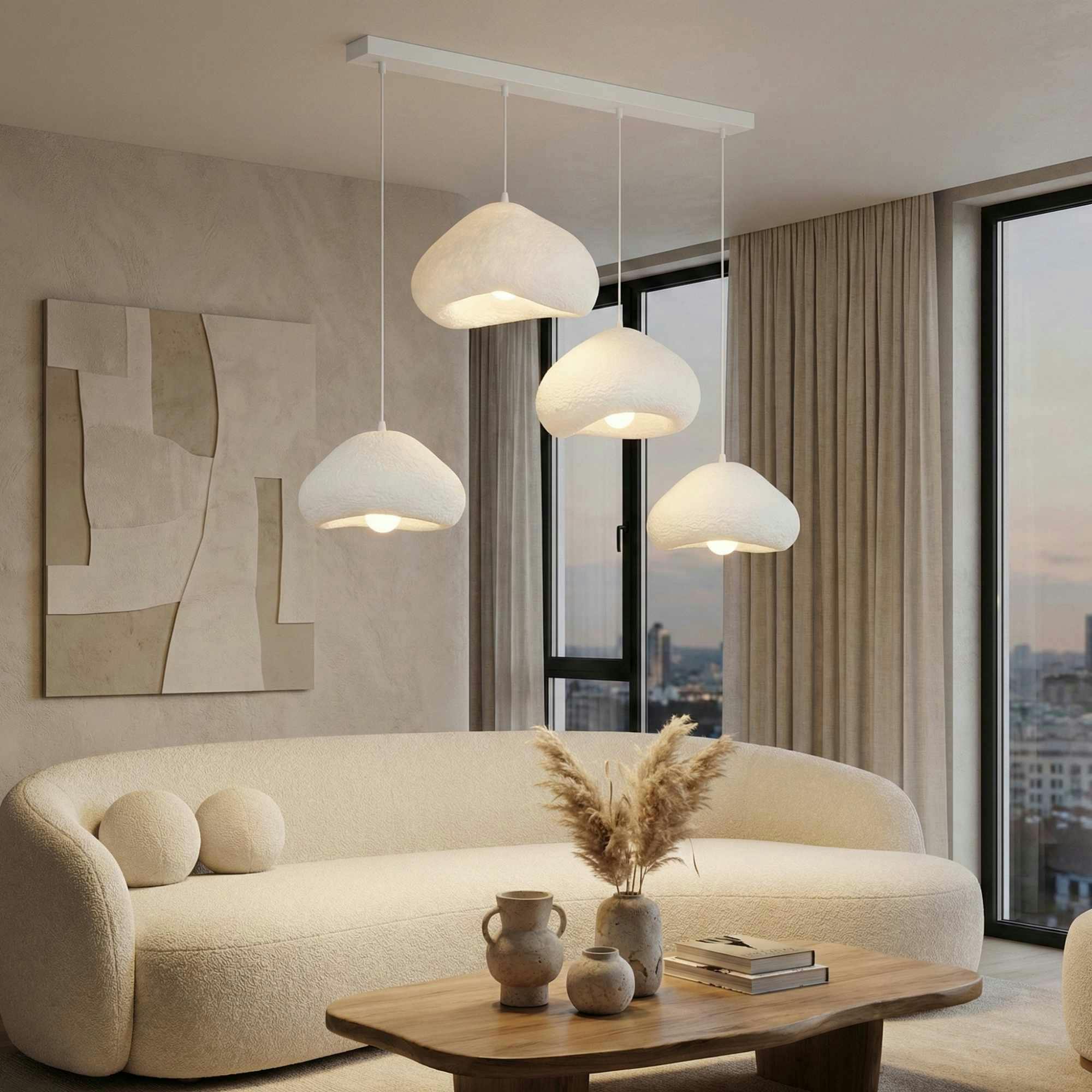 Suspension de table blanche 4 abat-jour design 154 cm NOXIS