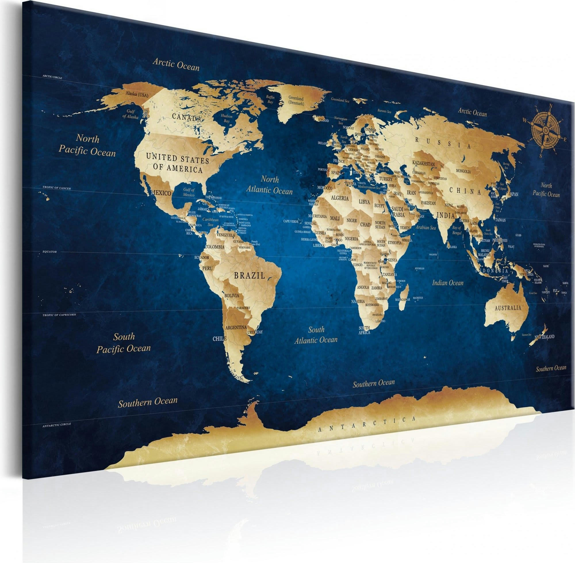 - Tableau carte du monde les profondeurs bleu foncé 120 x 80 cm