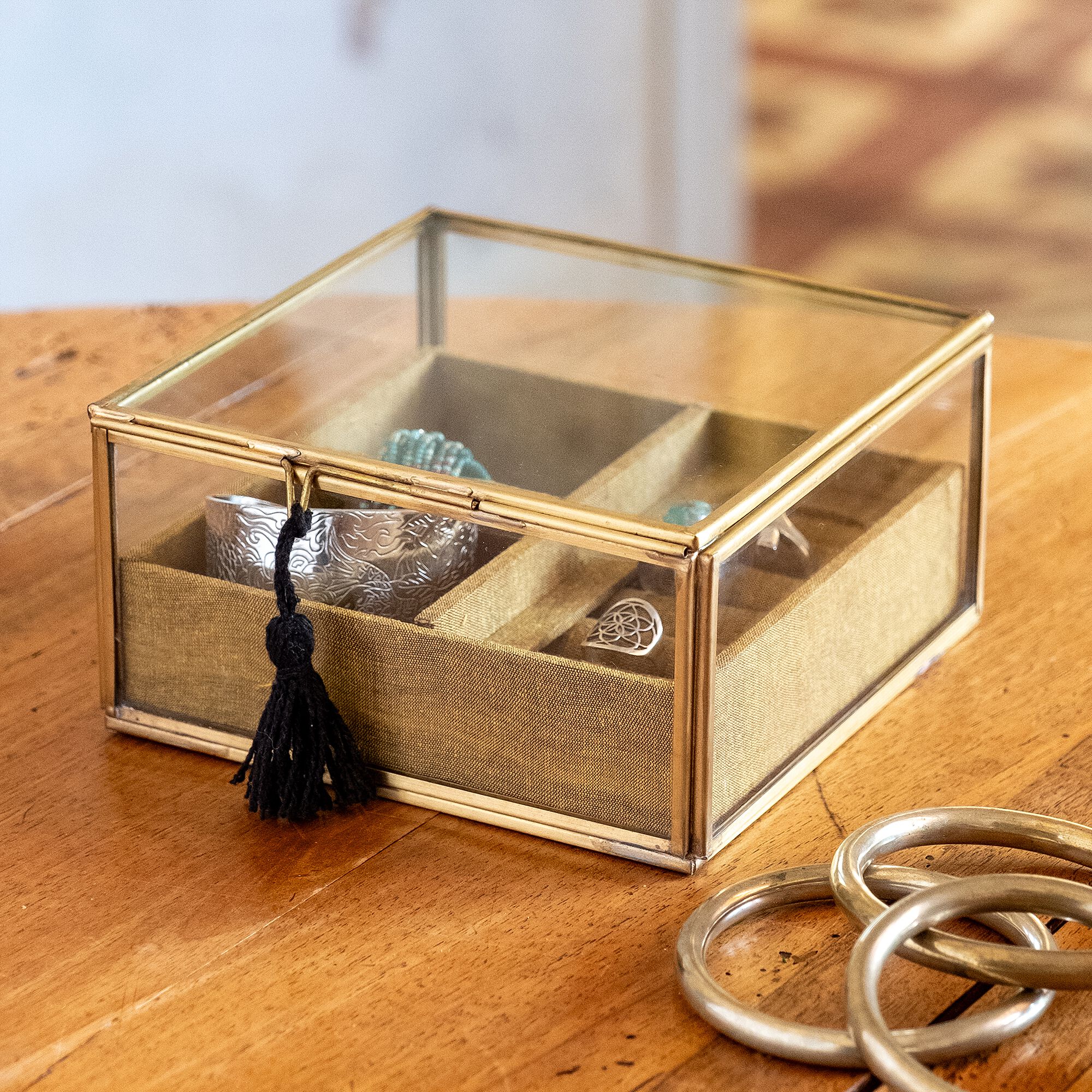 ZIMU - Boite en laiton et en verre 15,5x15,5x8cm - doré