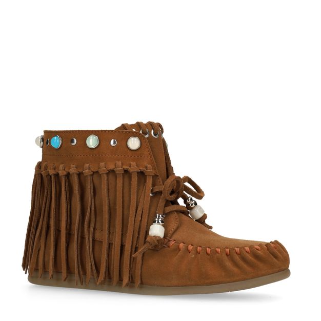 Cognac suède veterschoenen met franjes