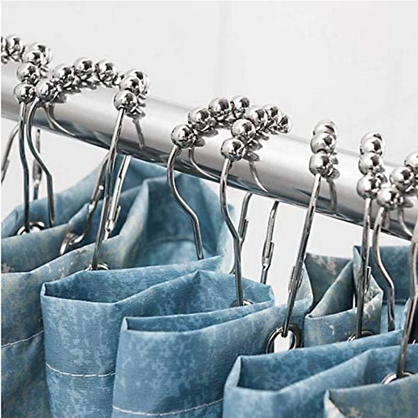 12 Pcs Anneaux de Douche en Acier Inoxydable 70 x 40 mm, Crochets de Rideau de Douche avec Système Coulissant, Rideaux (Argent)