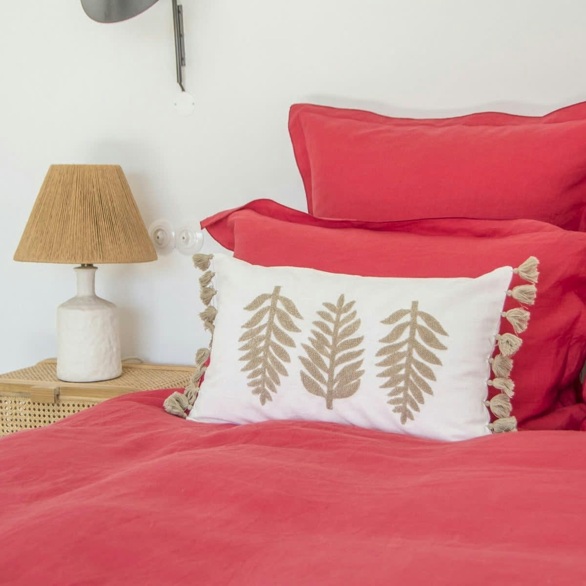 HORTENSE - Drap plat lin lavé  240x300 rose framboise