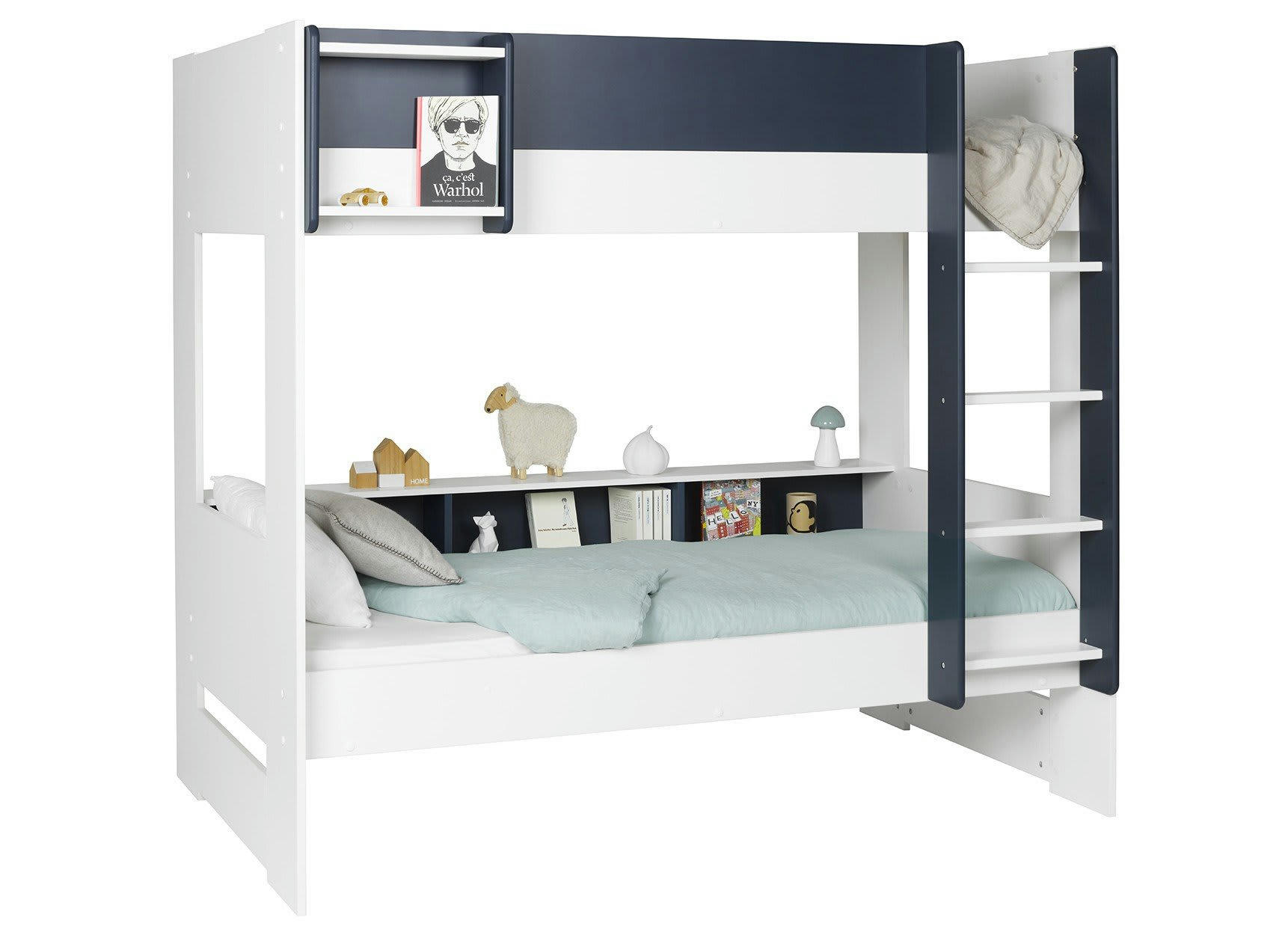 MANLY - Lit superposé avec rangement Blanc Et Bleu