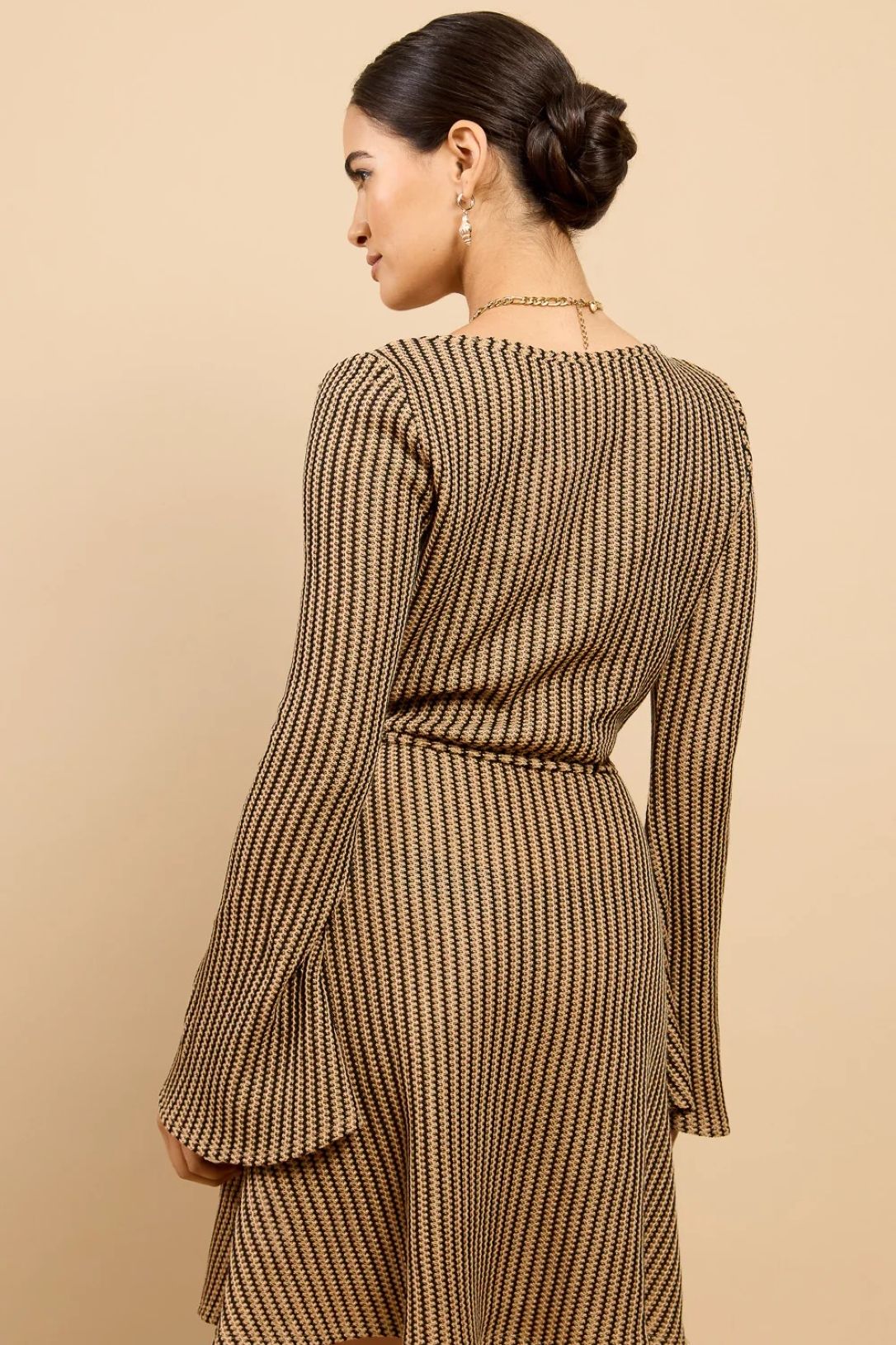 Little Mistress Brown Stripe Knit Mini Dress