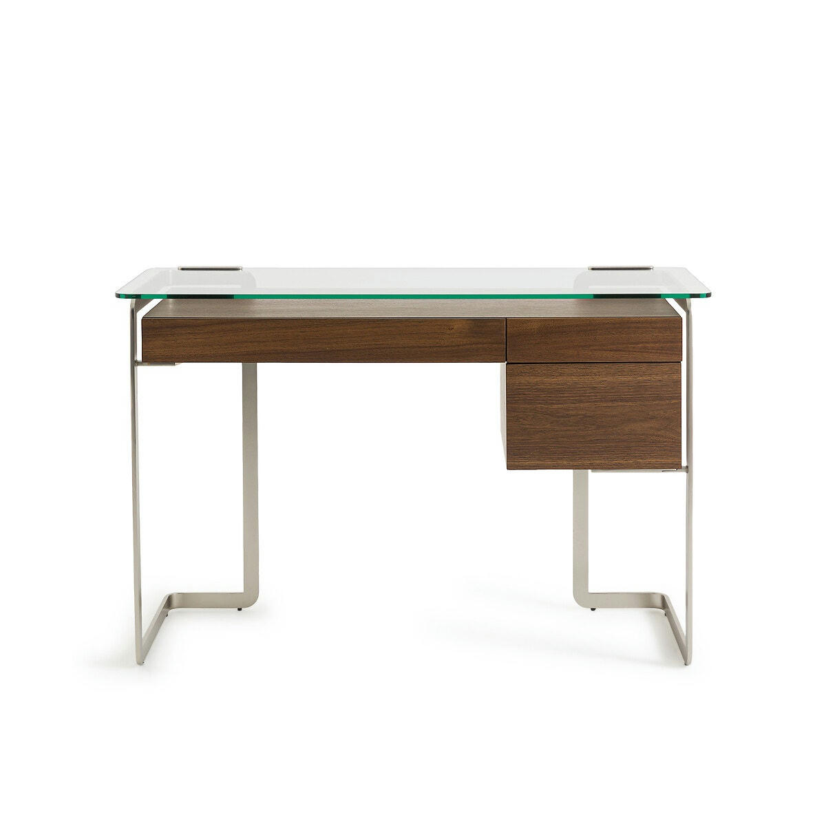 Bureau noyer, métal acier et verre trempé, James