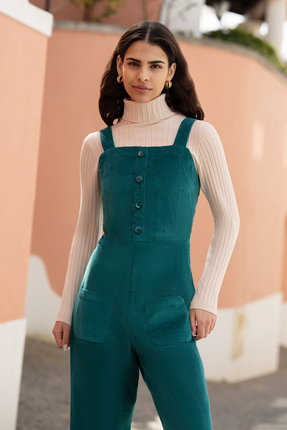 Mela Oatmeal Ribbed Knit Roll Neck Jumper