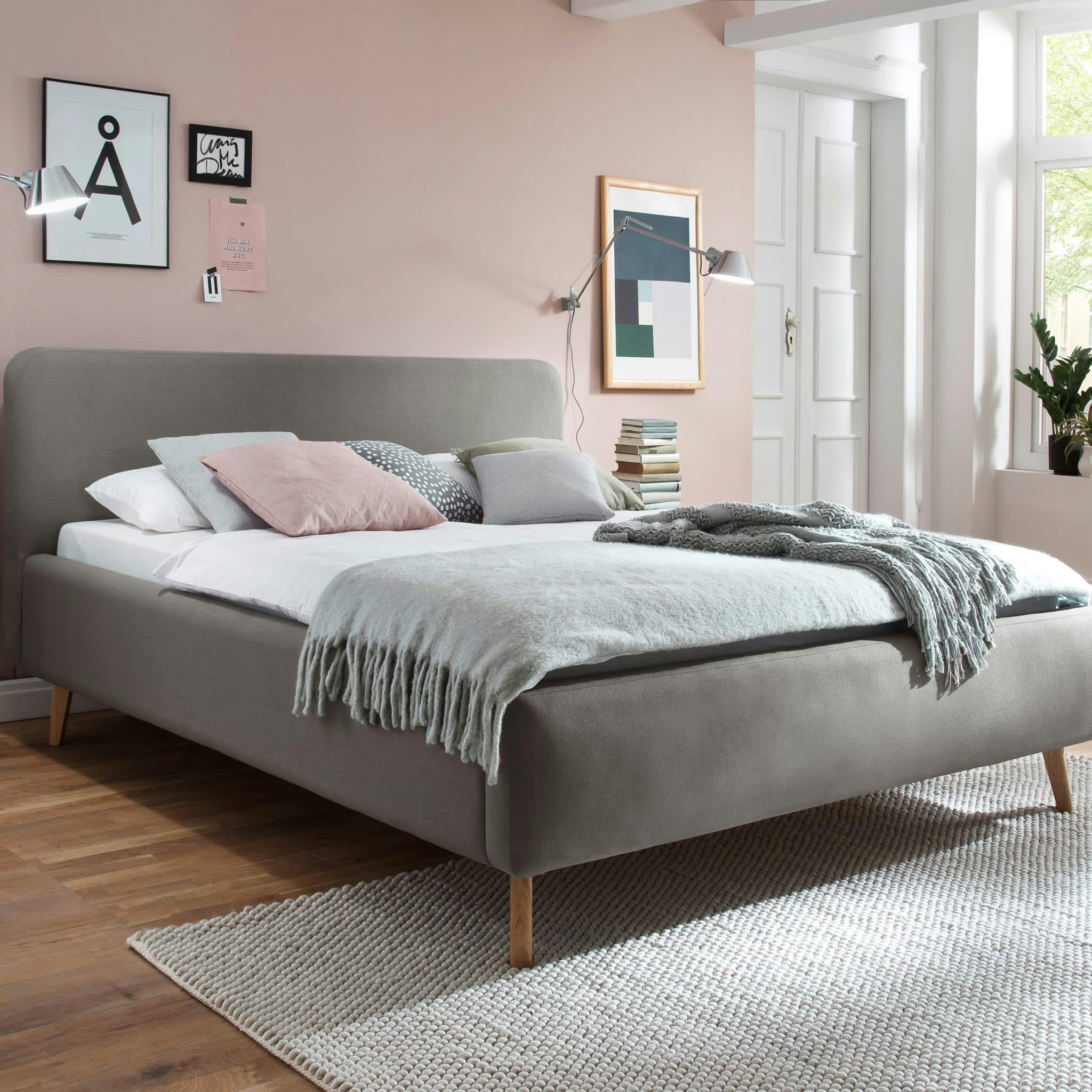 - Lit scandinave capitonné en tissu taupe 180x200