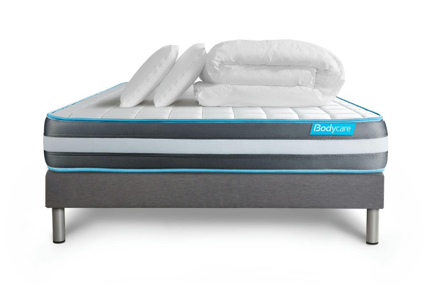 BODYFORM - Pack matelas sommier kit 140x190 oreiller couette