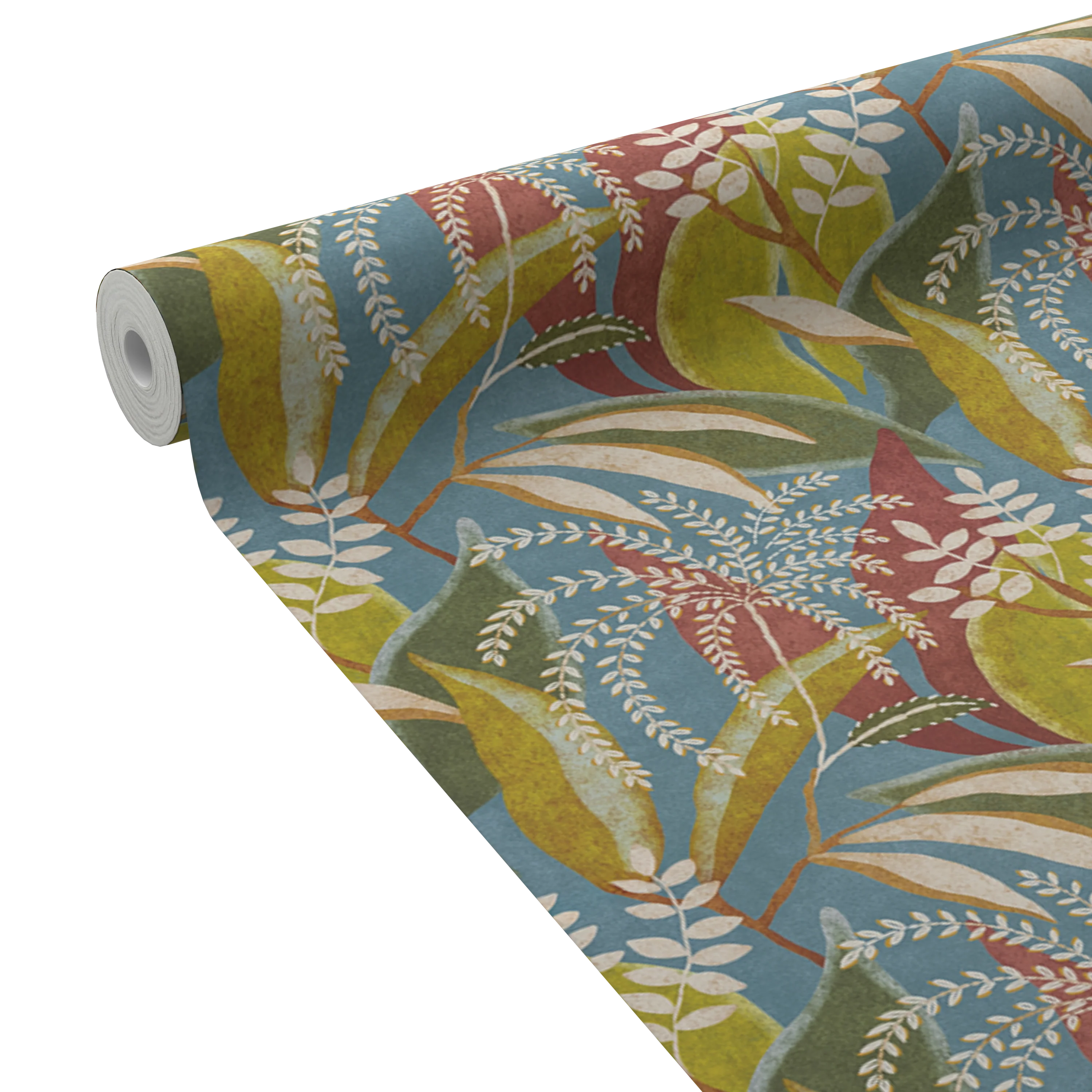Papier peint intissé FLORESTA bleu, vert et terracotta