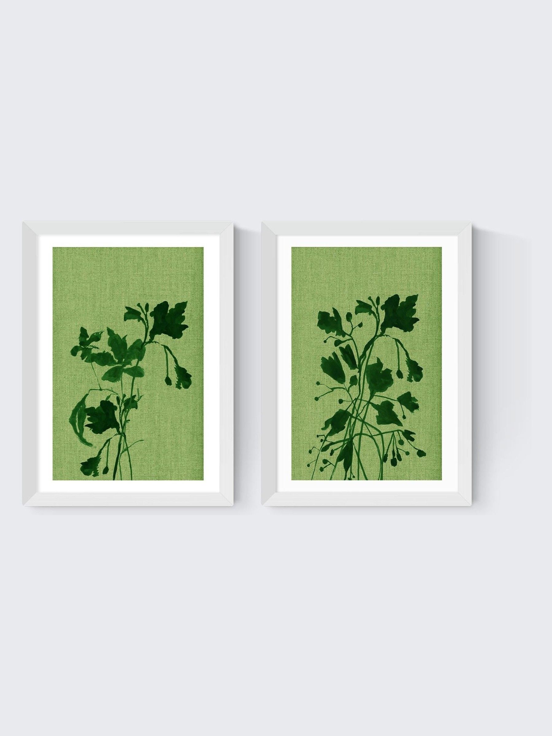 East End Prints Set of 2 White Terre Verte Wall Art Prints by Cartissi