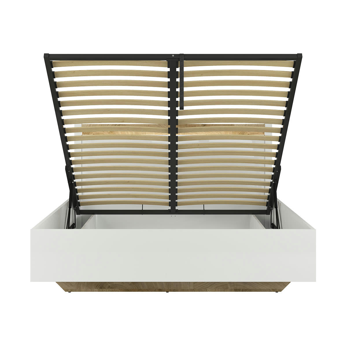 - Lit coffre 160x200 sommier inclus avec led blanc laqué et naturel