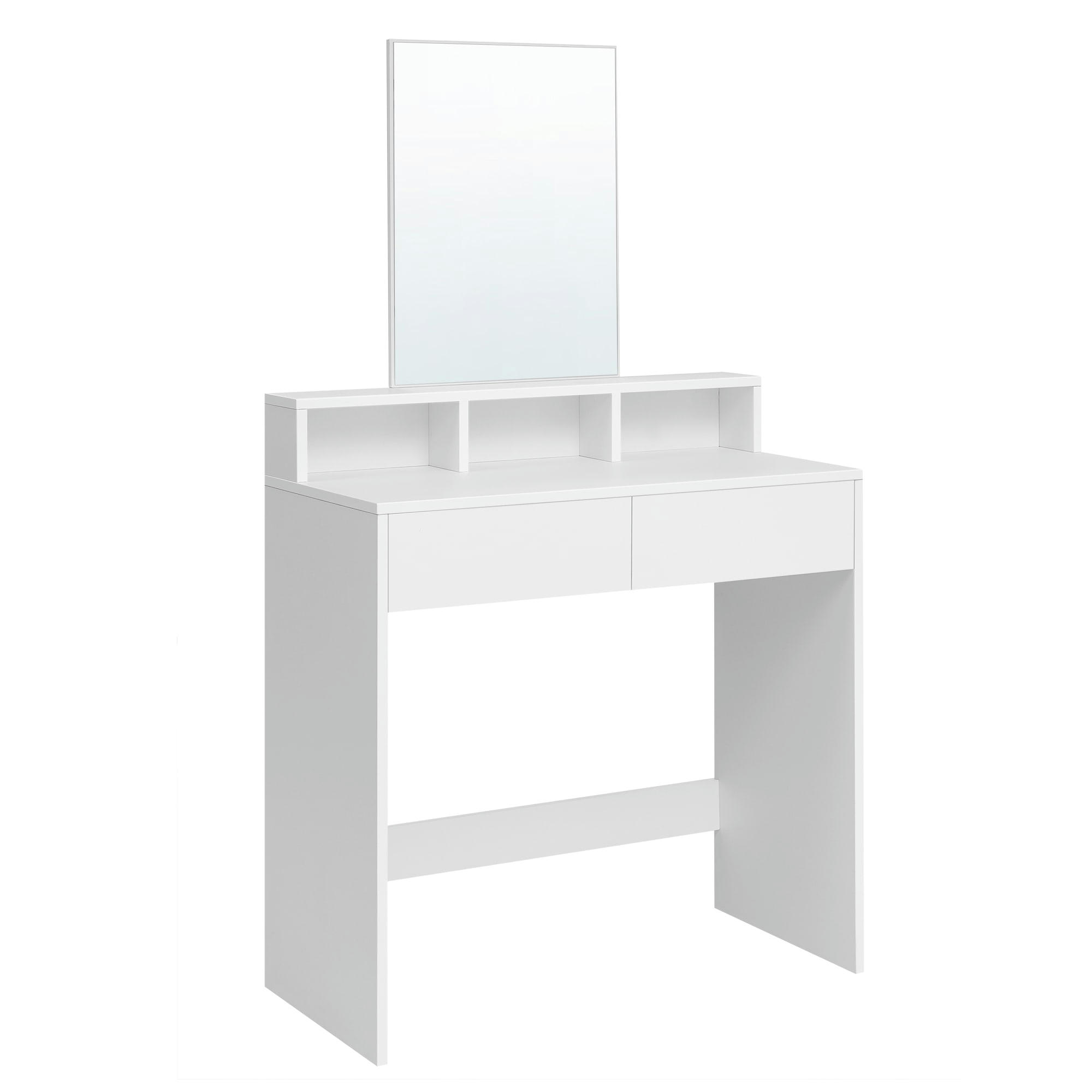 - Coiffeuse avec grand miroir effet bois blanc