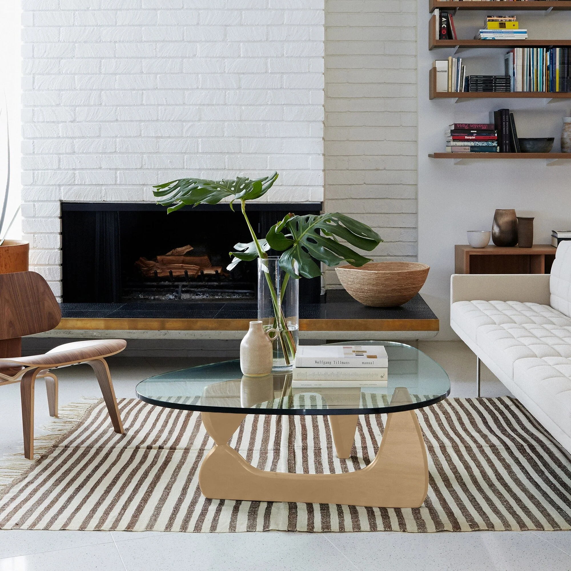 0.78  Noguchi Modern Triangle Glass Coffee Table Cherry Wood Base