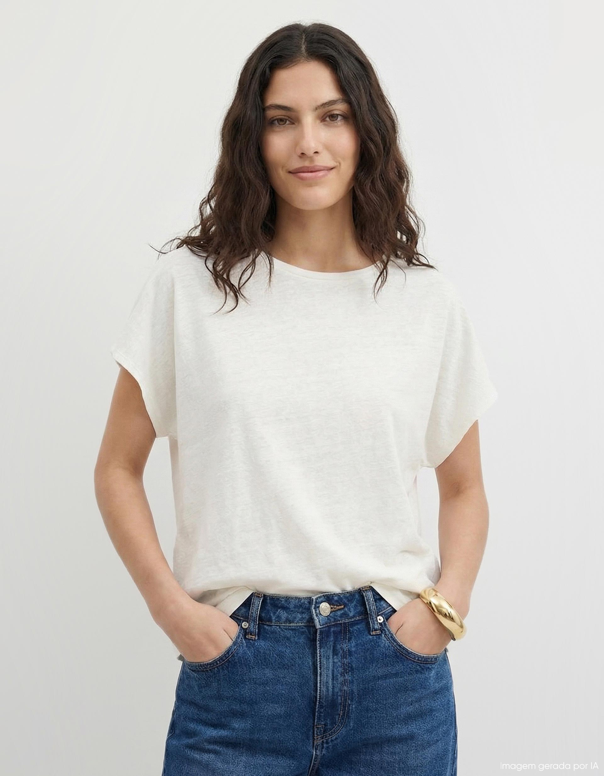 T-shirt, Mulher, Bege Claro