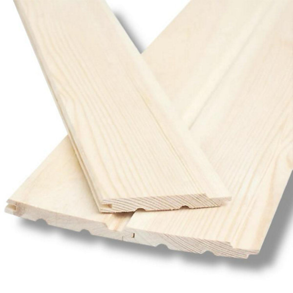 Bardage à rainure et languette en bois de sapin naturel non verni 12 x 96 x 2000 mm
