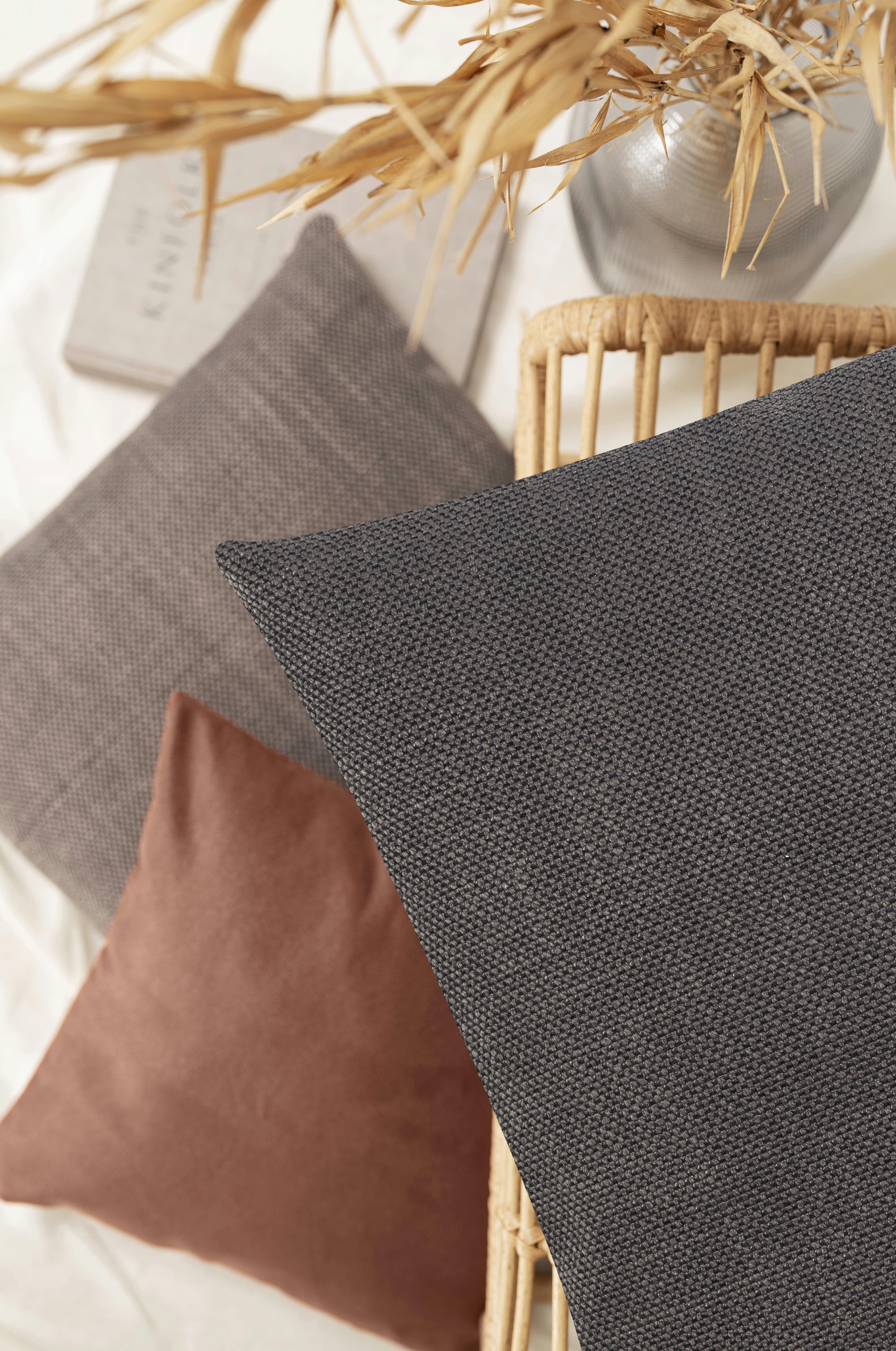 AUSTIN - Housse de coussin jacquard uni anthracite 60x60