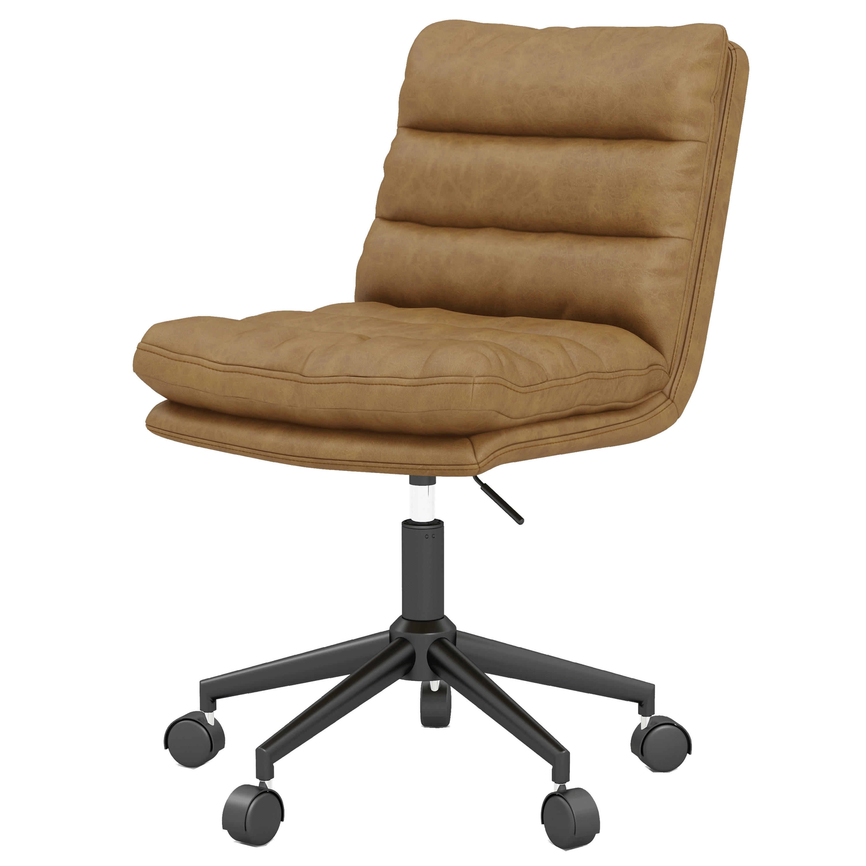 - MATT-Fauteuil de bureaux en cuir synthétique patiné Camel