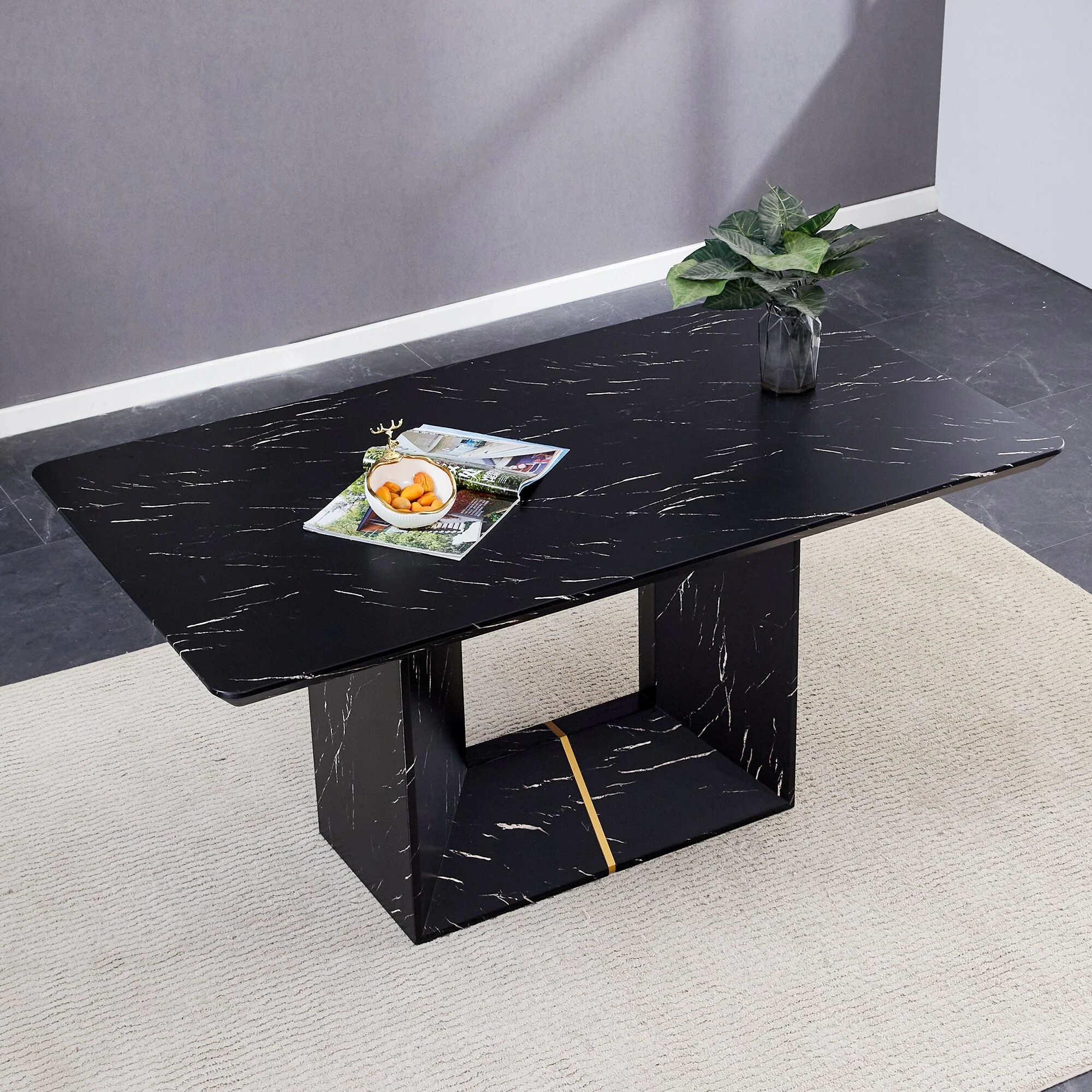 This modern dining table with MDF marbled design gives you a luxurious and elegant feel, adding a touch of elegance