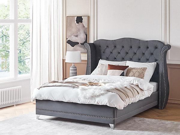 Lit avec sommier Velours AYETTE 160 x 200 cm Gris